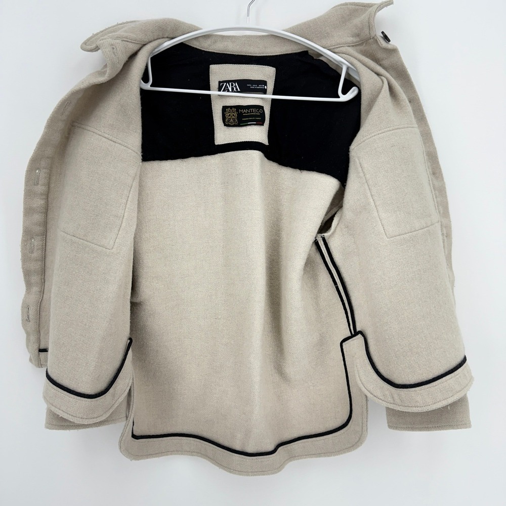 ZARA Oversized Shacket Beige Button Front Long Sleeve Utility Jacket Women L - Picture 3 of 8